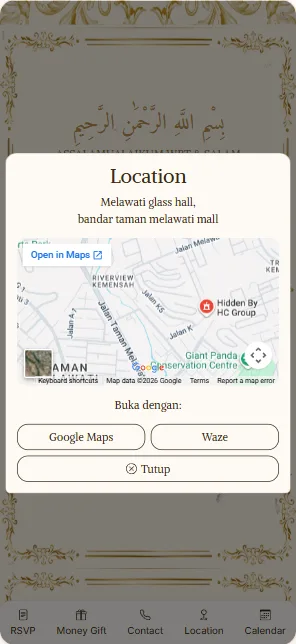 Paparan Lokasi di dalam kad jemputan E'Jemput