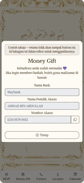 Paparan Salam Kaut di dalam kad jemputan E'Jemput