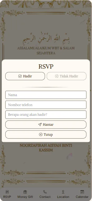 Paparan RSVP di dalam kad jemputan E'Jemput